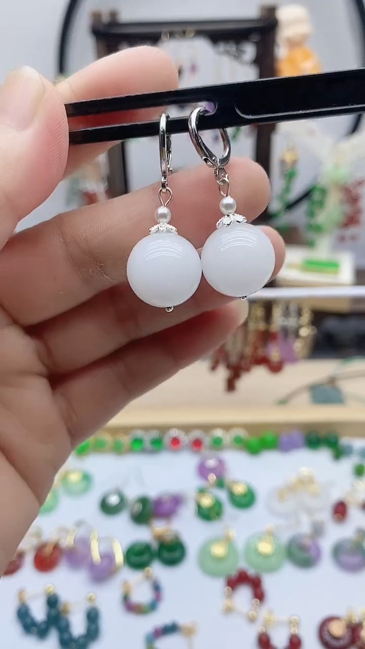 银S925镶嵌和田玉耳饰102