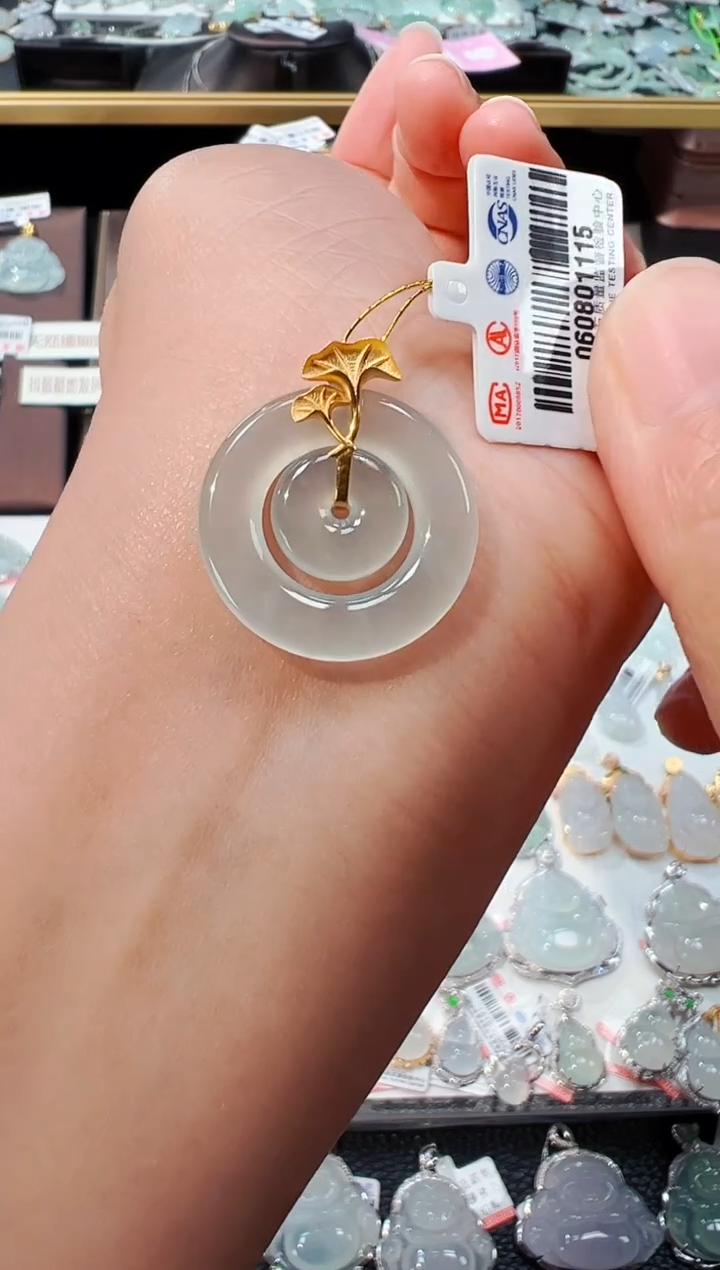 【闪购商品】翡翠吊坠(不含链)18K金镶嵌甜甜圈吊坠1115