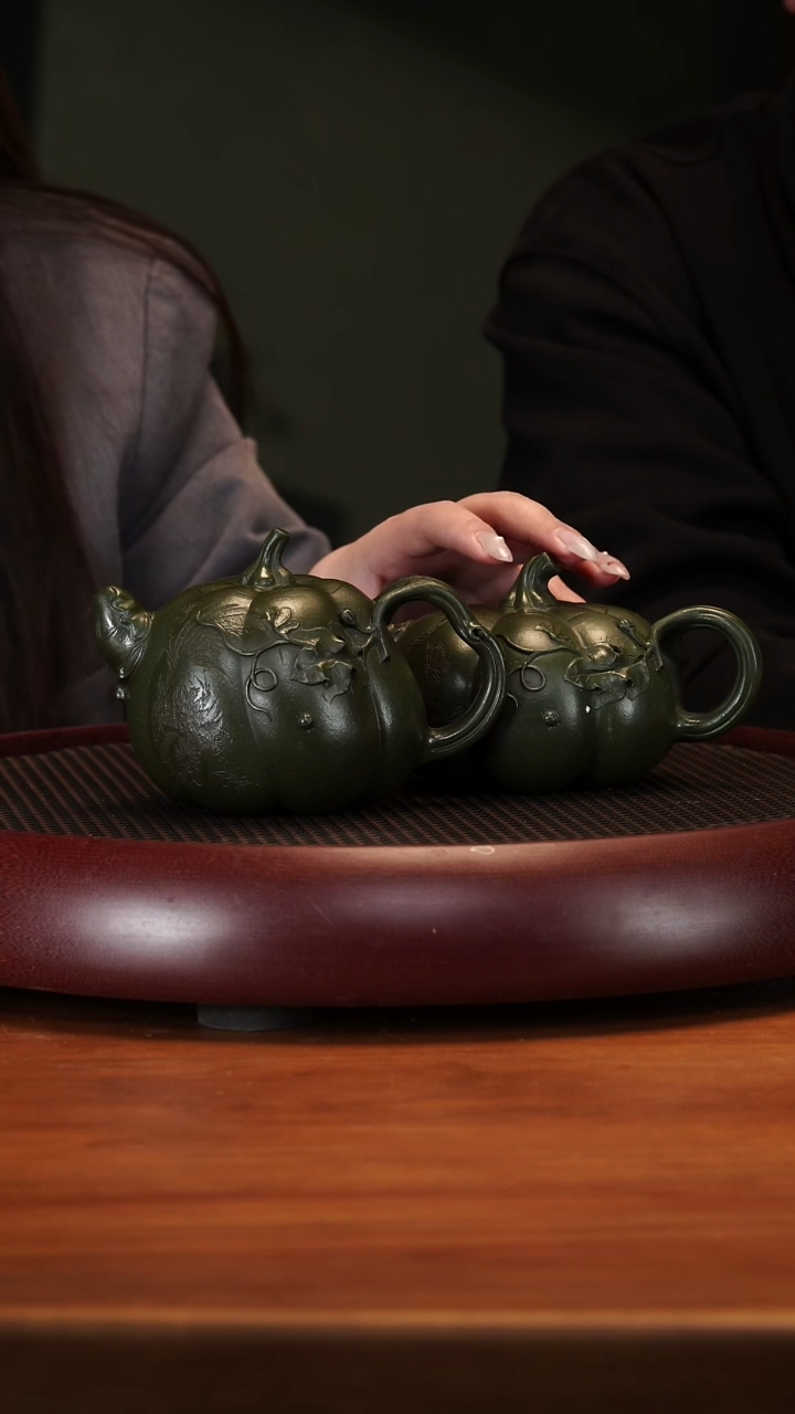 【闪购商品】紫砂茶壶2-54ZXH南瓜套组老绿泥350cc