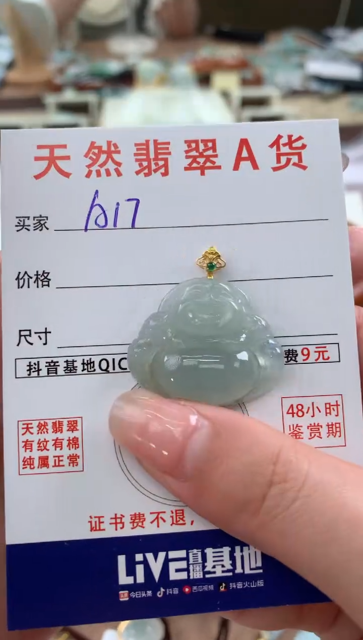 【闪购商品】翡翠颈饰18K金镶嵌 天然A货翡翠挂件    