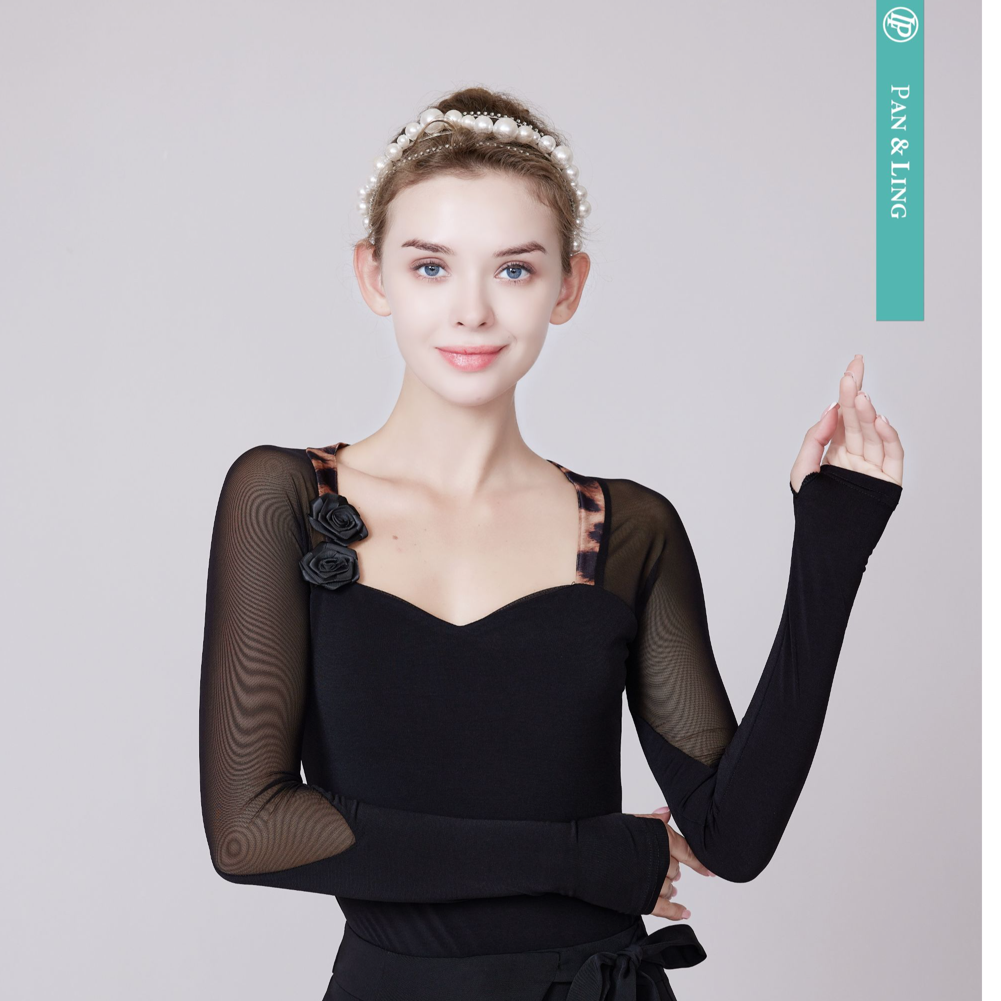 【LP舞服】原创设计-新款拼接长袖摩登国标舞上衣