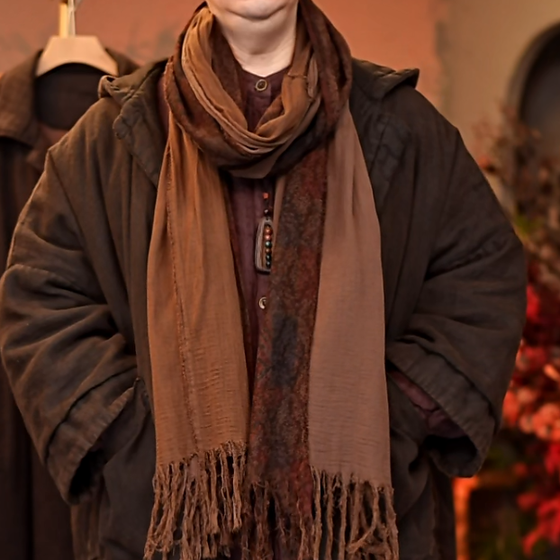 2989【闲雅先生】复古亚麻围巾文艺氛围感薄款褶皱系脖长条围脖披肩