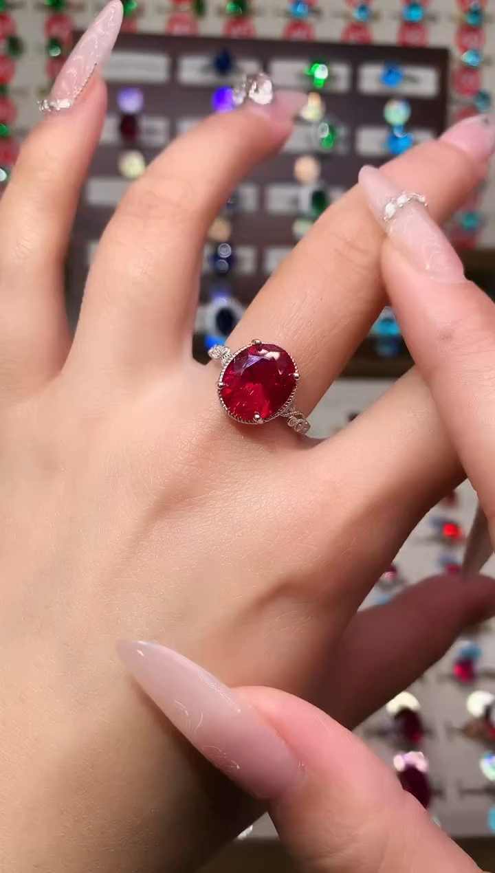 无925银典藏 轻奢 鸽血红红色系10*12银托戒指