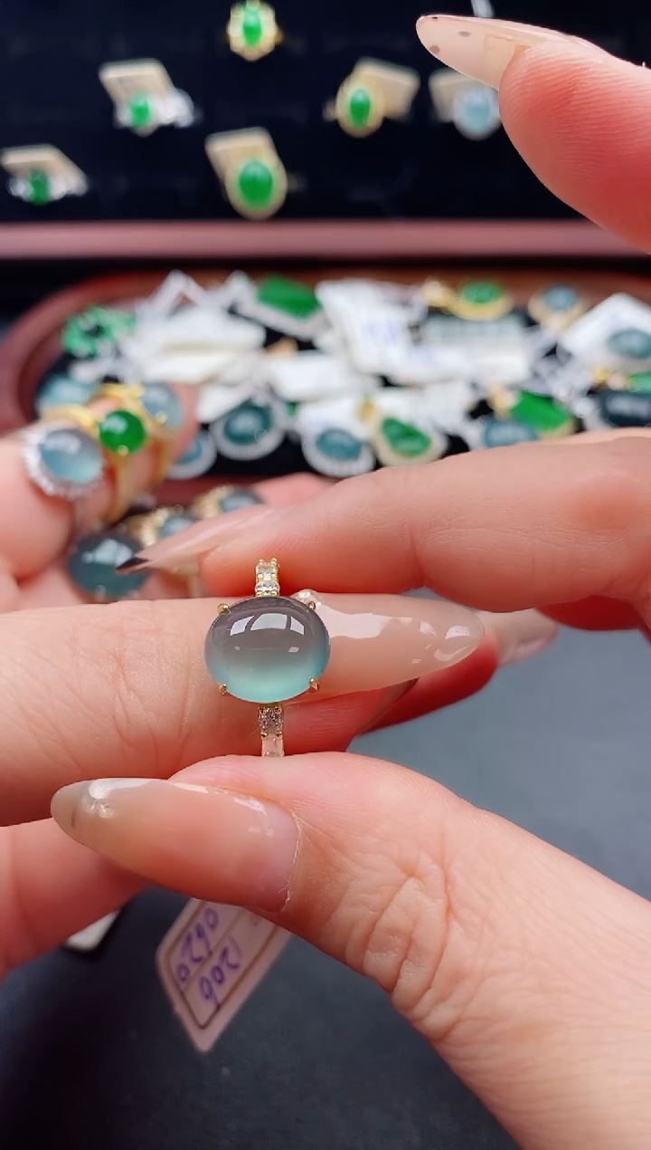 银S925镶嵌戒指翡翠1