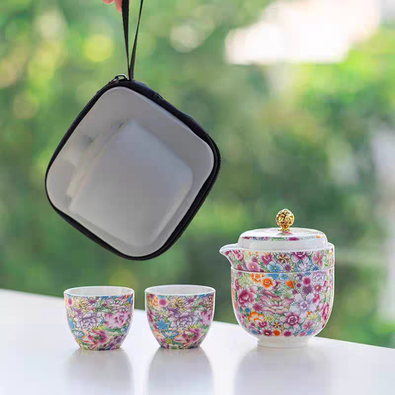 珐琅彩花团锦簇旅行茶具快客杯BB-2012
