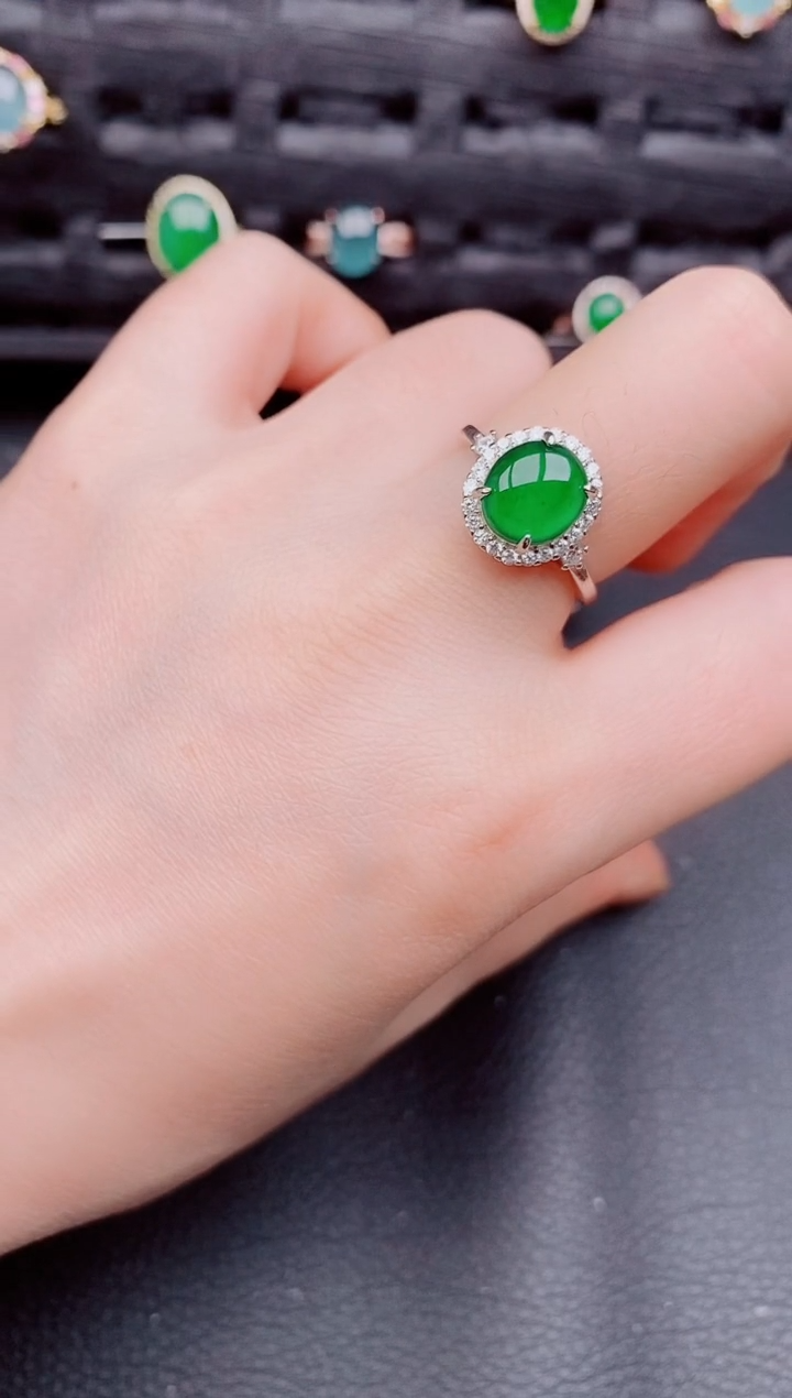 【闪购商品】翡翠戒指银S925镶嵌天然a货翡翠831