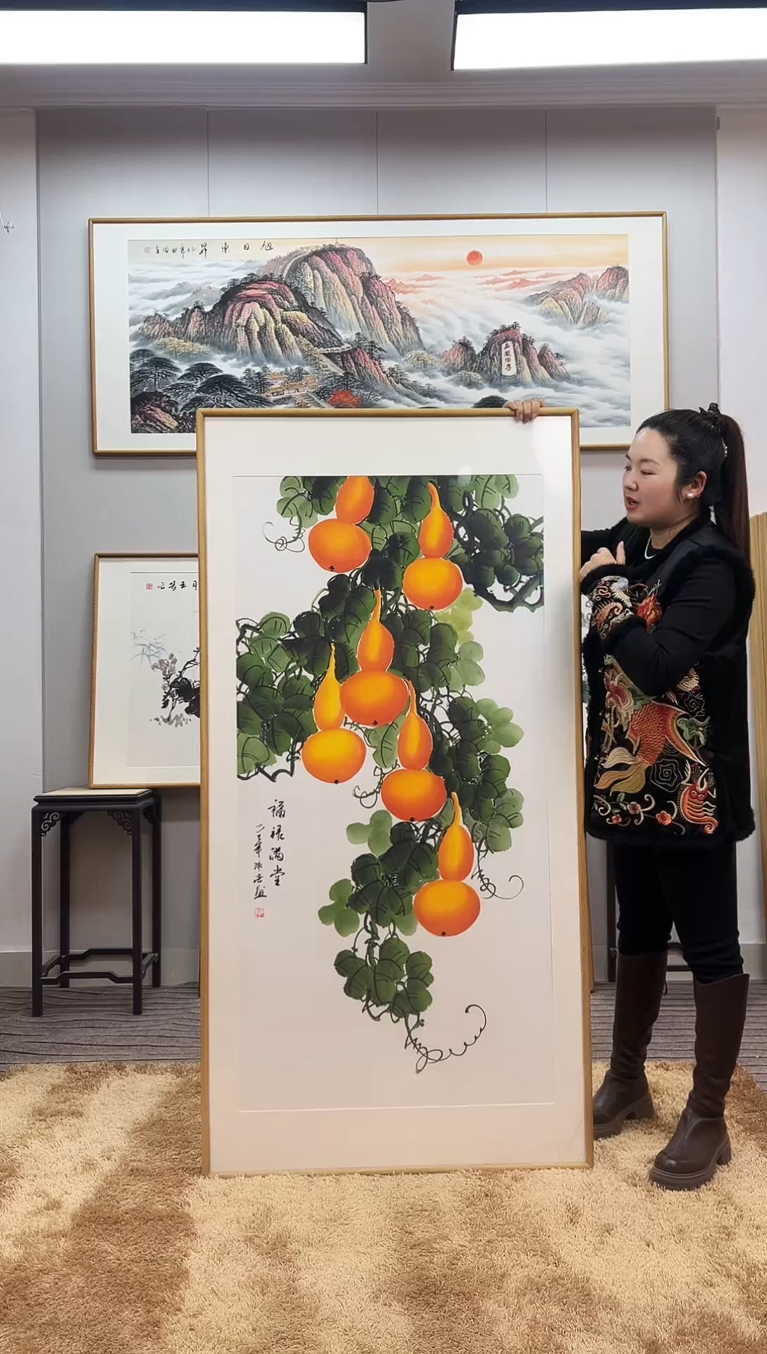 国画手绘葫芦162*82尺寸