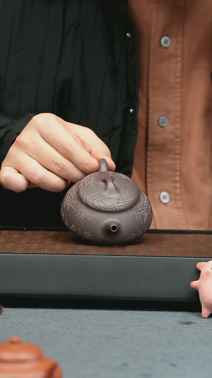 【闪购商品】紫砂茶壶五堂 矮石瓢-刻