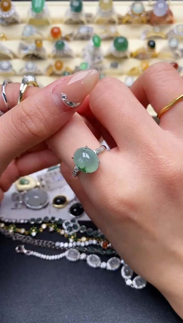 【闪购商品】翡翠戒指银S925镶嵌1111111+2