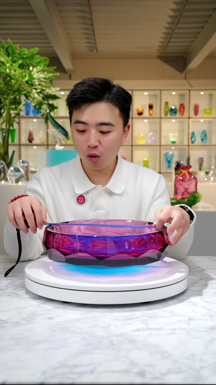 摆件金红蓝切面圆形果盘