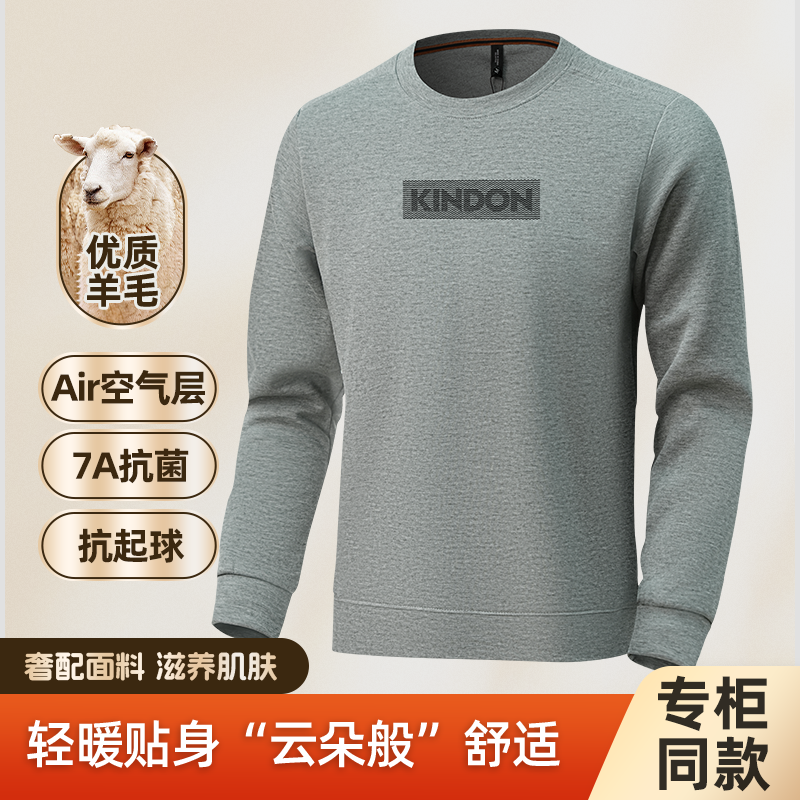 羊毛云感空气层卫衣男士秋冬长袖圆领套头保暖休闲舒适打底衫T恤