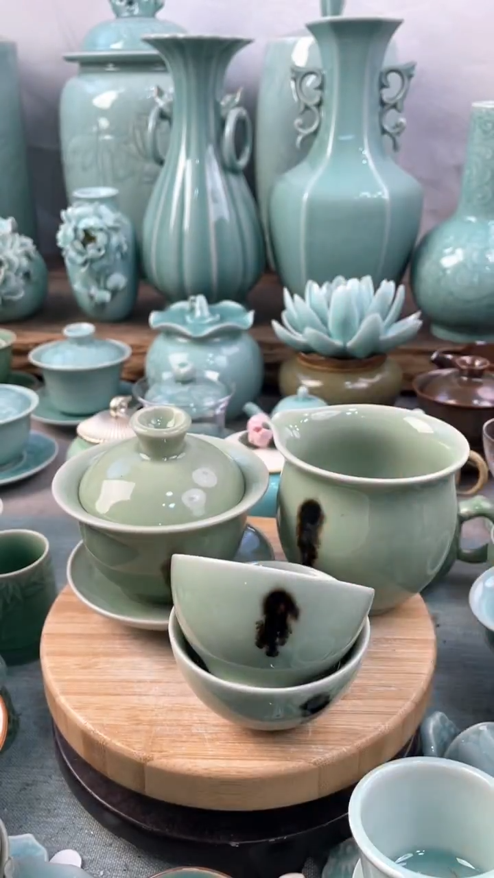 【闪购商品】1盖碗1公道2杯 特价 微瑕 慧仙青瓷