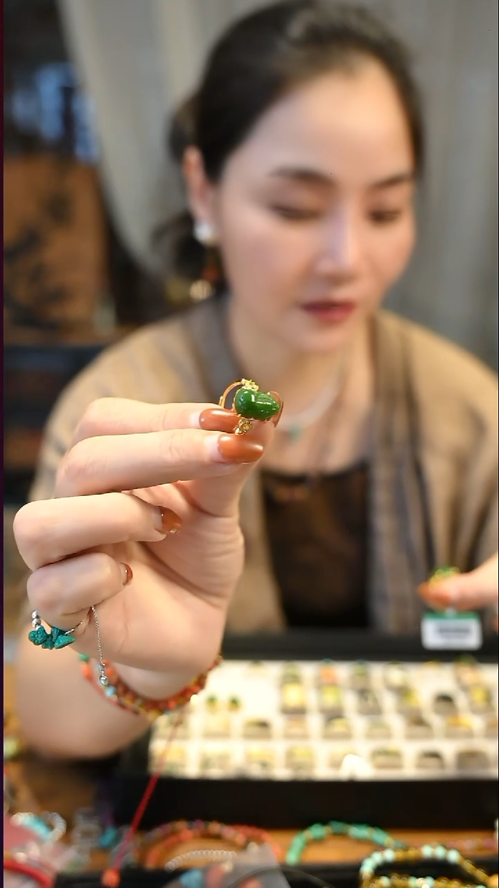 银S925镀金镶嵌戒指和田玉@***乐定向 @简单快乐