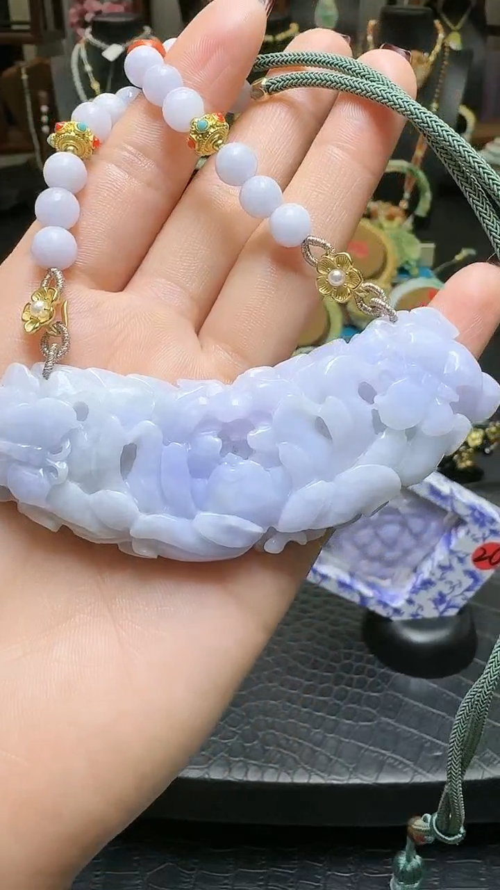 【闪购商品】翡翠颈饰未镶嵌天然翡翠花开富贵弯弯