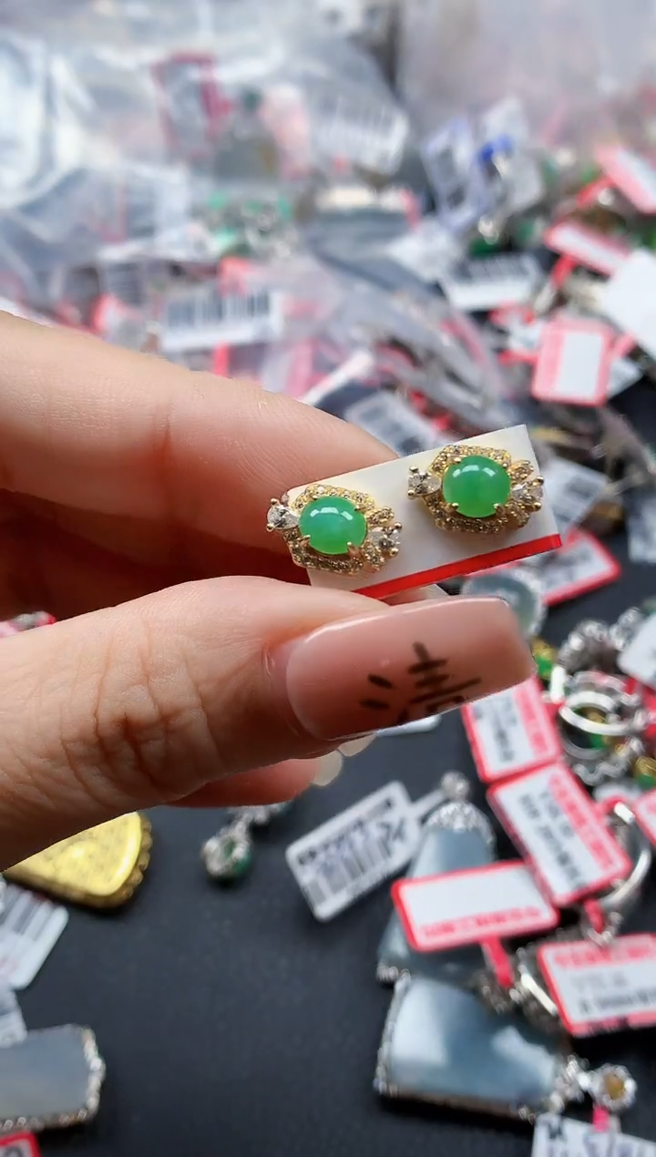 银S925镶嵌戒指翡翠天然A货缅甸翡翠