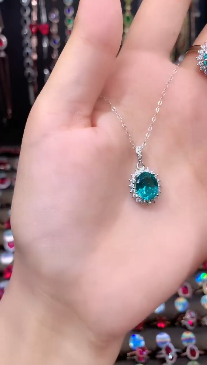 银S925镶嵌吊坠(赠链)帕拉依巴碧玺810银色