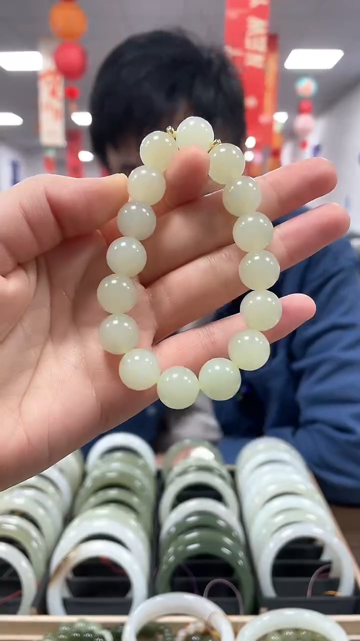 【闪购商品】和田玉手链未镶嵌翠胶猫卡12手串一条