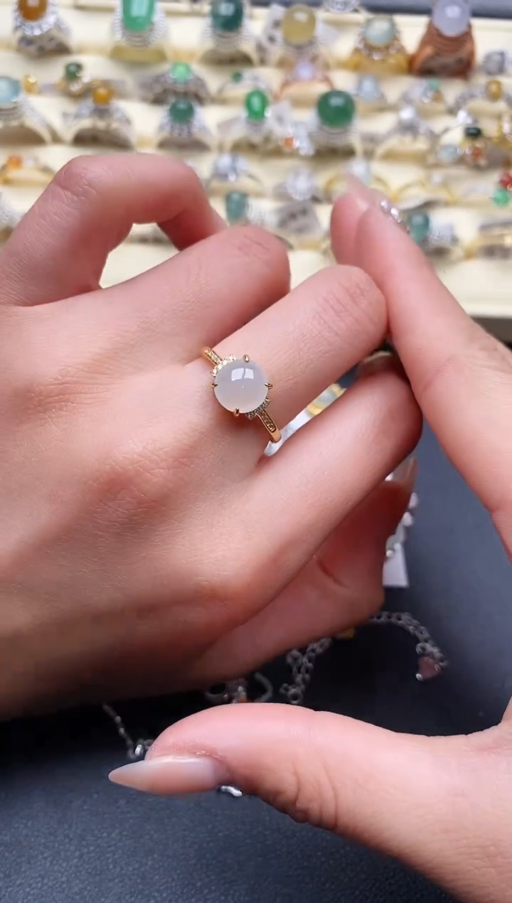 【闪购商品】翡翠戒指银S925镶嵌4444444+5