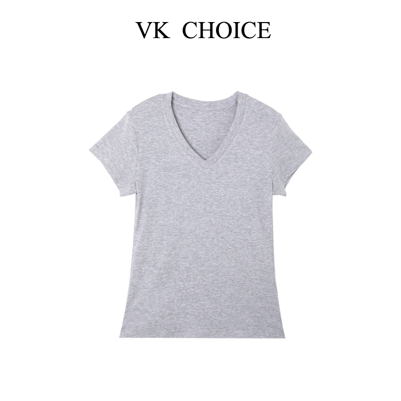VKCHOICE新品V领T潮流ins高级显瘦简约时尚小众T恤25006