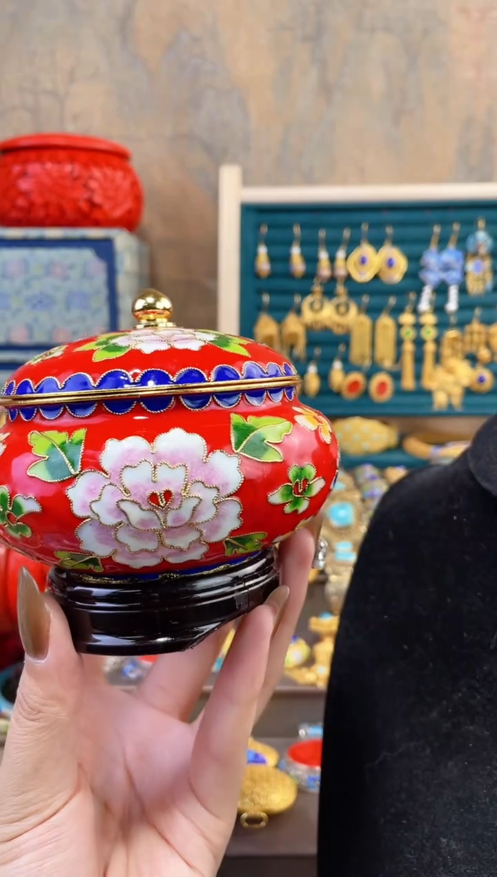 【闪购商品】非遗景泰蓝花丝小罐红色