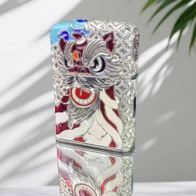 【JT鸿运当头 银】国潮舞狮镂空浮雕防风老式复古鸿运当头