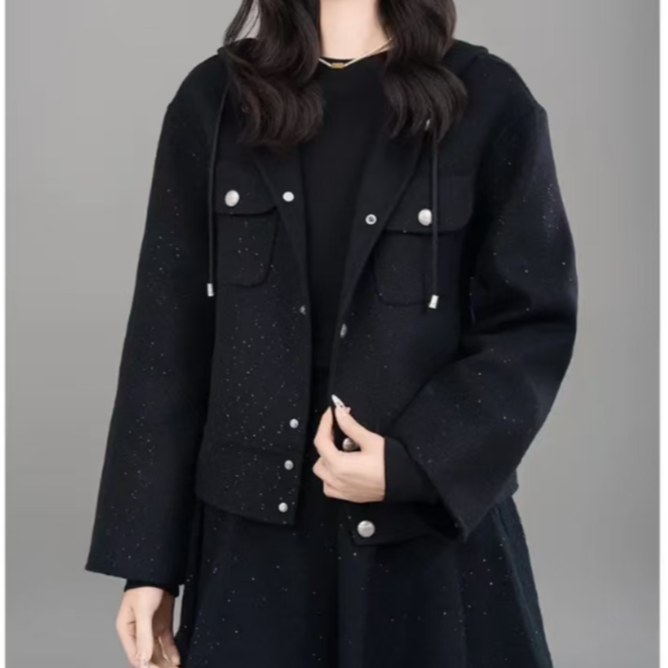 AMASS/阿玛施早春新款复古小香风连帽百搭短款外套上衣女 5400883