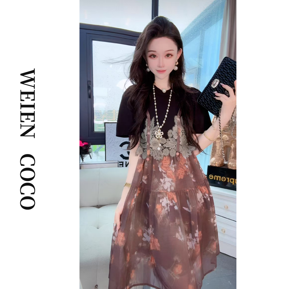 【薇恩COCO】花朵气质镂空连衣裙蕾丝气质夏季日常中长款女裙K4838