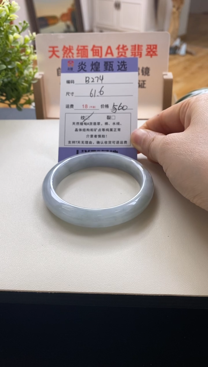 未镶嵌手镯翡翠圈口61.6编码b274
