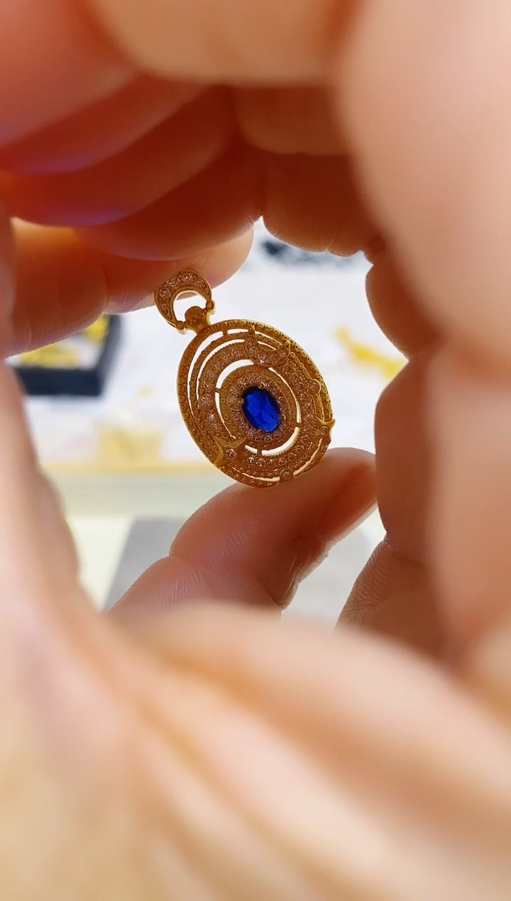 合金无022蓝色圆形吊坠