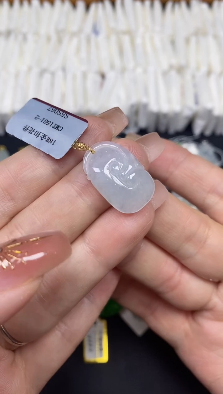 吊坠(不含链)18K金镶嵌翡翠如意18K金扣镶嵌@@CMT1561-2