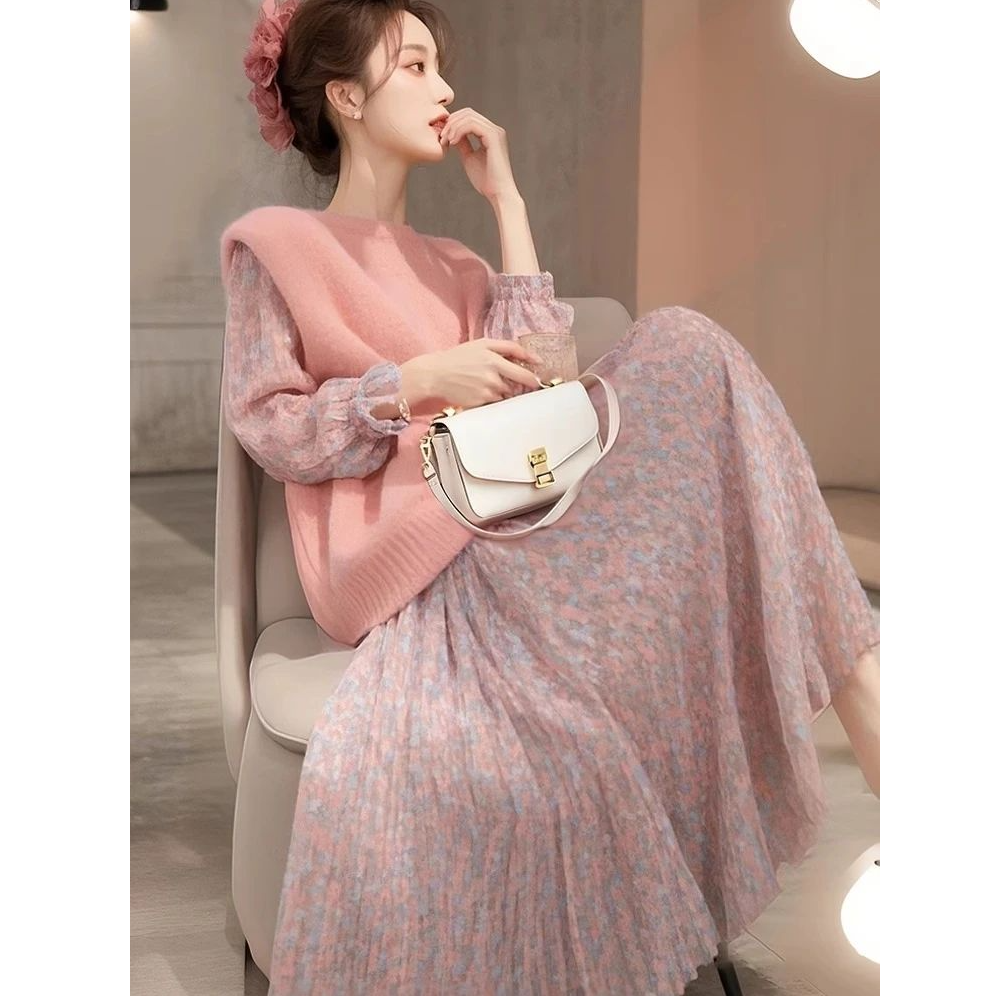A874漂亮碎花裙两件套女