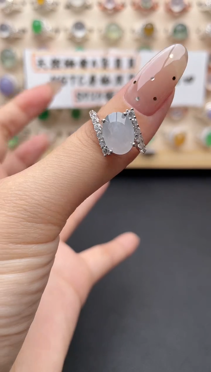 【闪购商品】翡翠戒指银S925镶嵌一物一证一礼盒