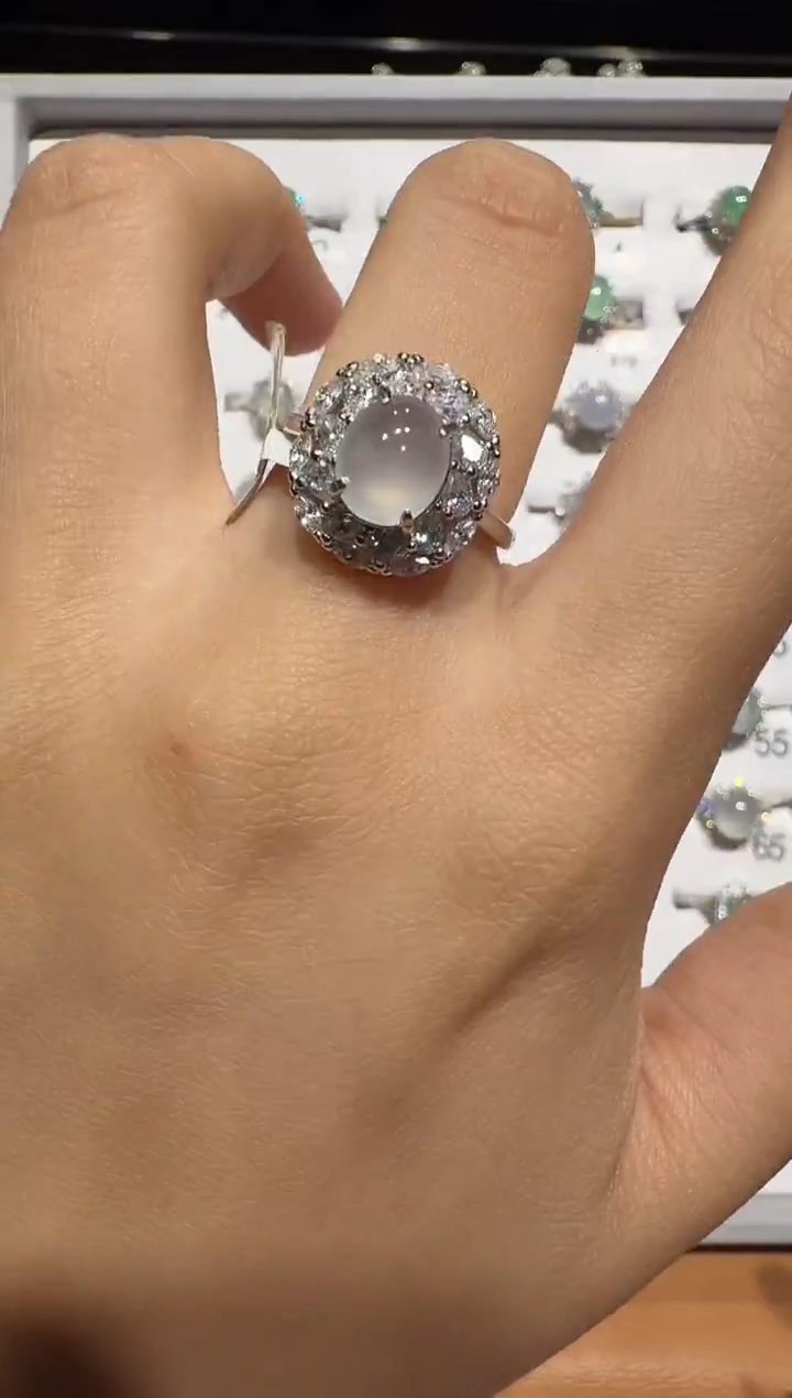 银S925镶嵌戒指翡翠925银镶翡翠戒指镶嵌108