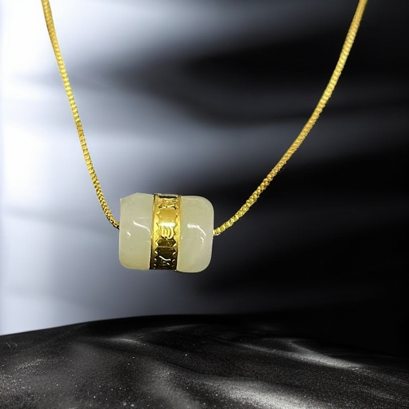 足金黄金镶嵌和田玉路路通吊坠（ZL75135）赠合金链【丽姐】【证书】