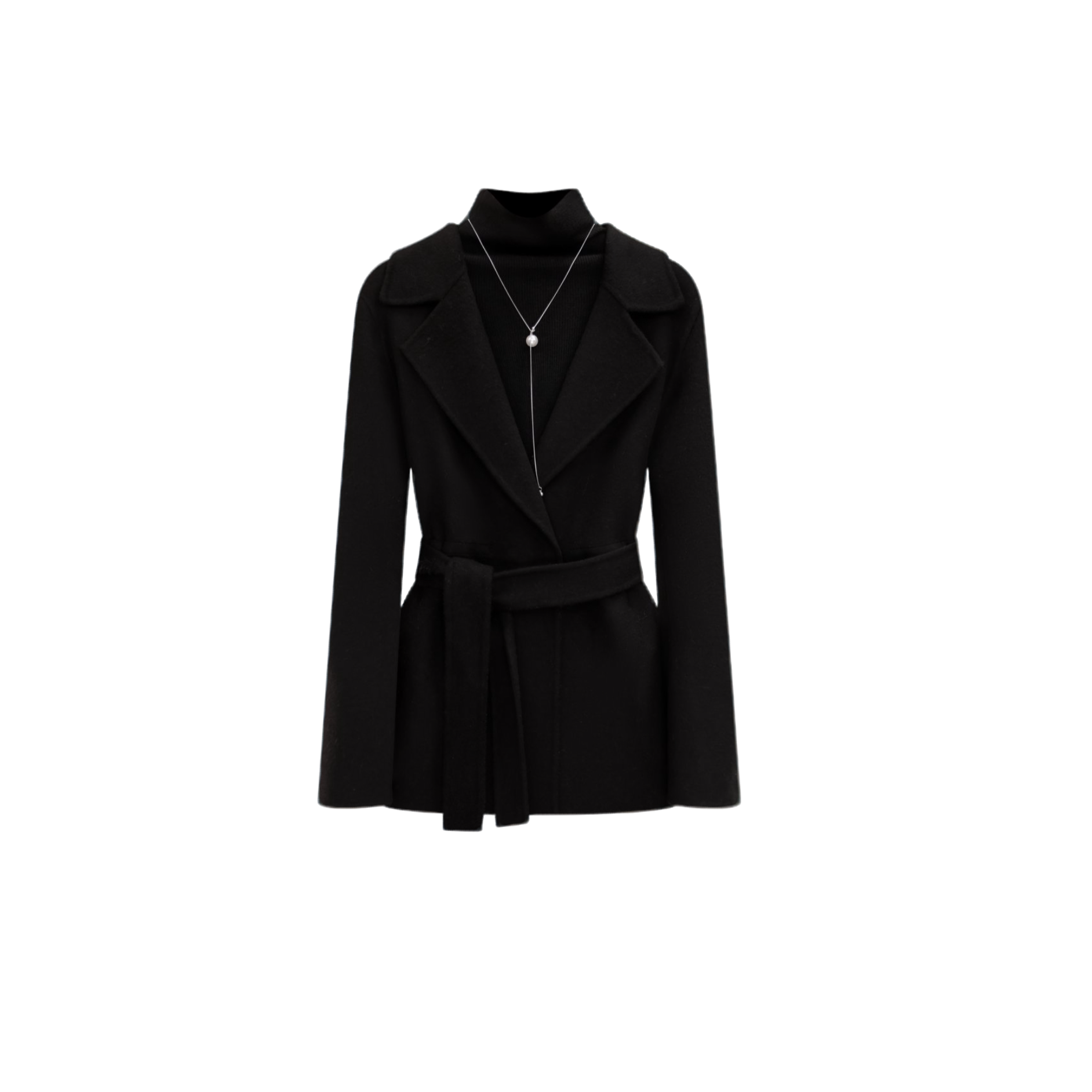 JY2025年新款长袖中短款女秋冬平驳领腰带羊毛羊绒大衣外套9006A