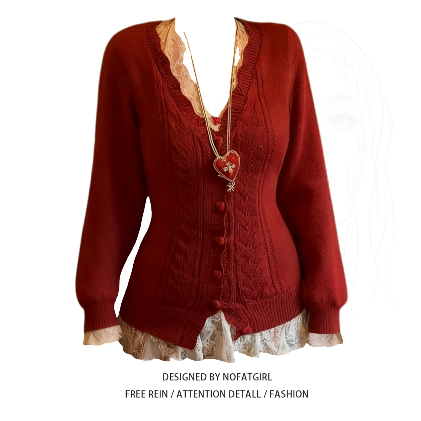 大码胖妹妹甜辣风爱心纽扣针织开衫女秋冬圣诞新年氛围感红色毛衣