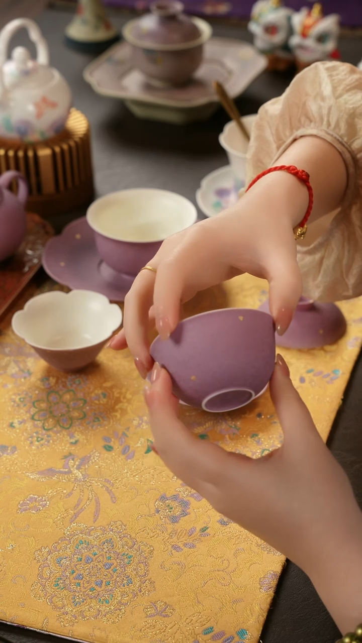 青云茶斋陶瓷茶具香芋紫小圆口杯