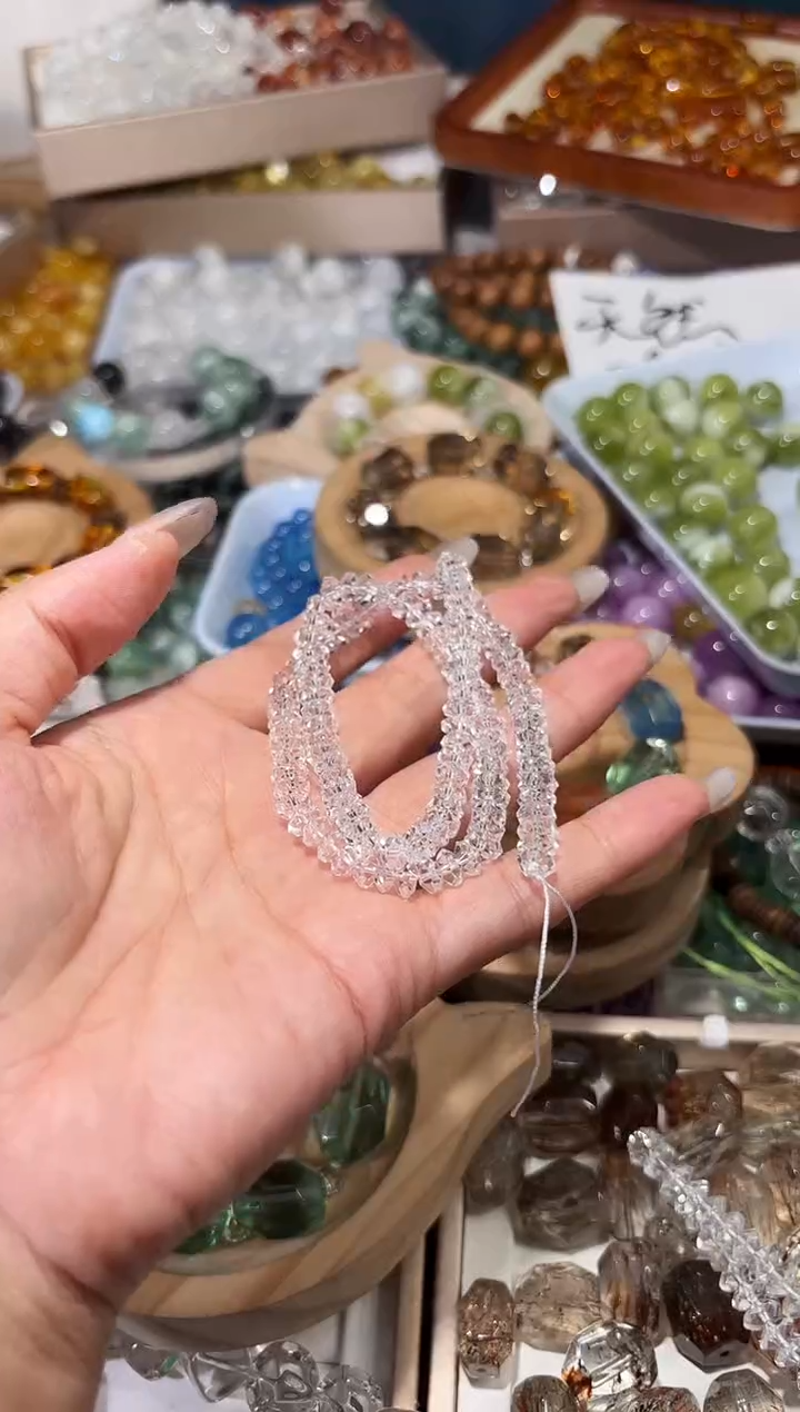 水晶手串未镶嵌王*纤白水晶切面隔珠卡6半成品