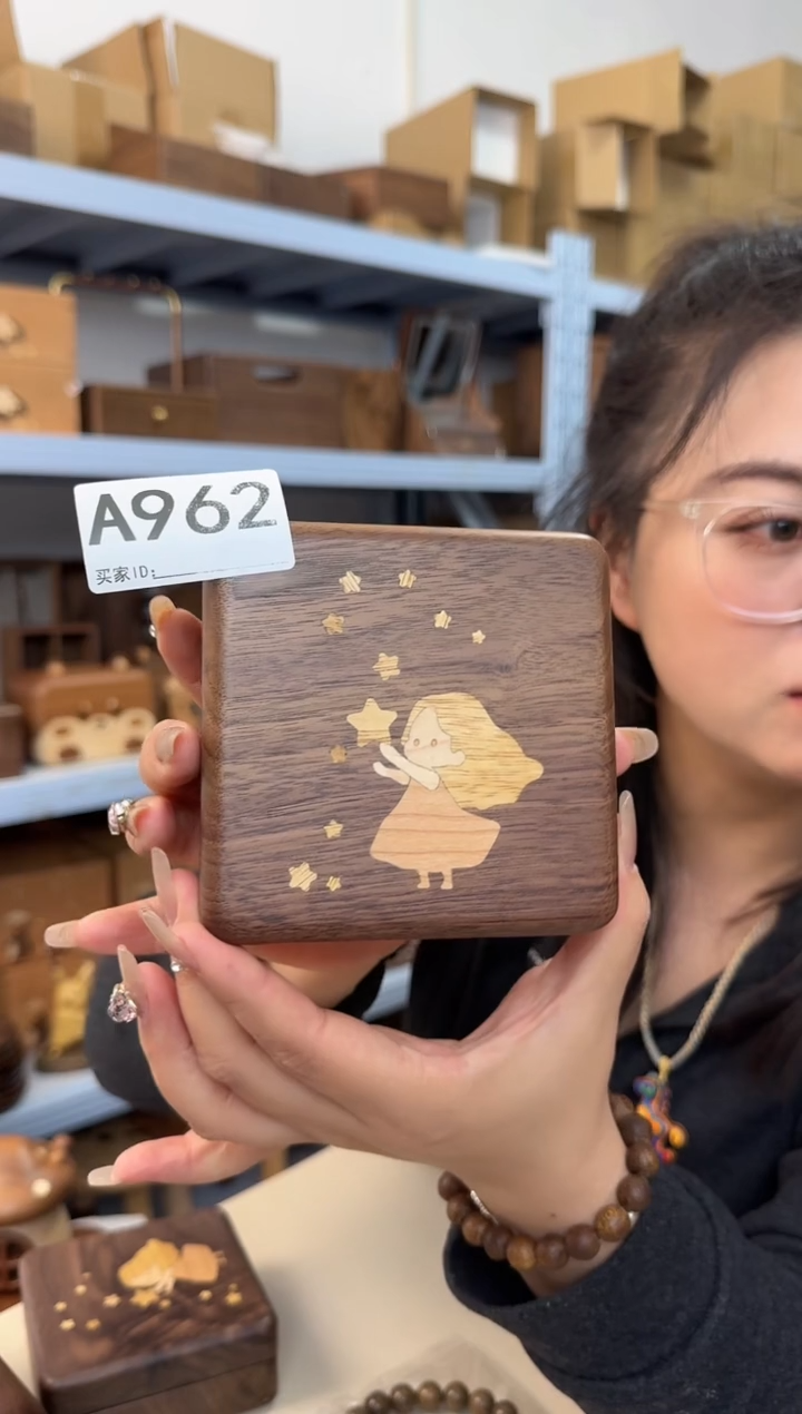 木962号北美黑胡桃镶嵌女孩单层首饰盒  