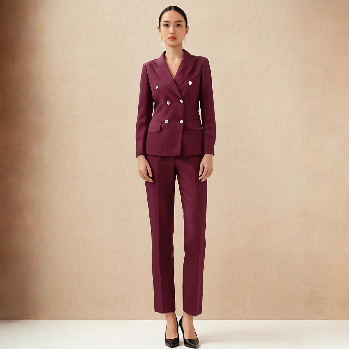 高级感酒红色显瘦职业西装套装正装女士西服职业时尚女装工作服