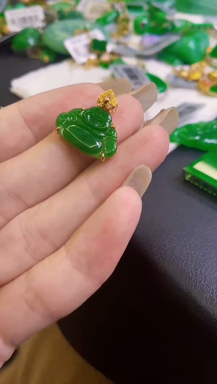 【闪购商品】定制翡翠18K金镶嵌佛公