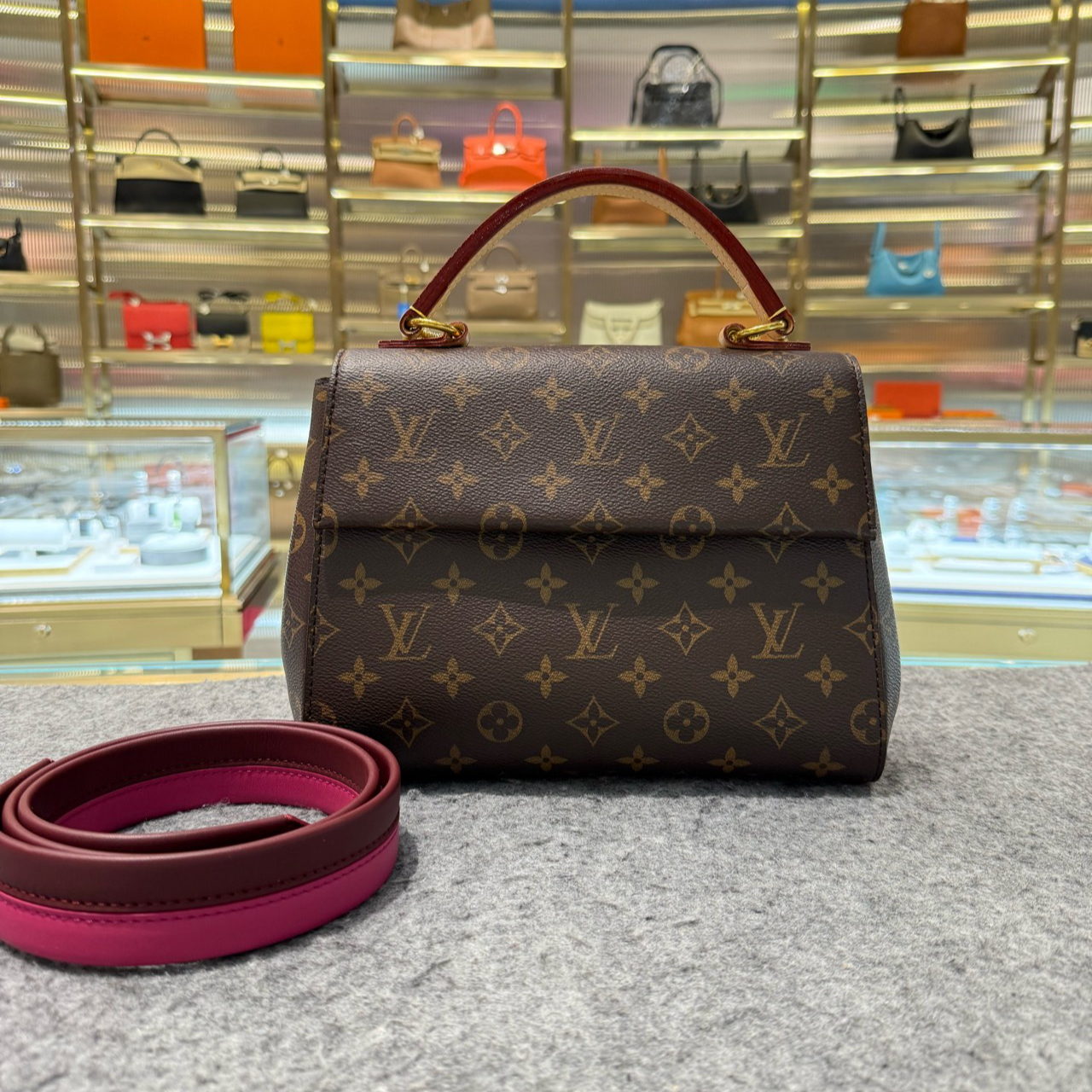 99新 LouisVuitton/路易威登 老花玫红色 克鲁尼bb手提包 闲置新