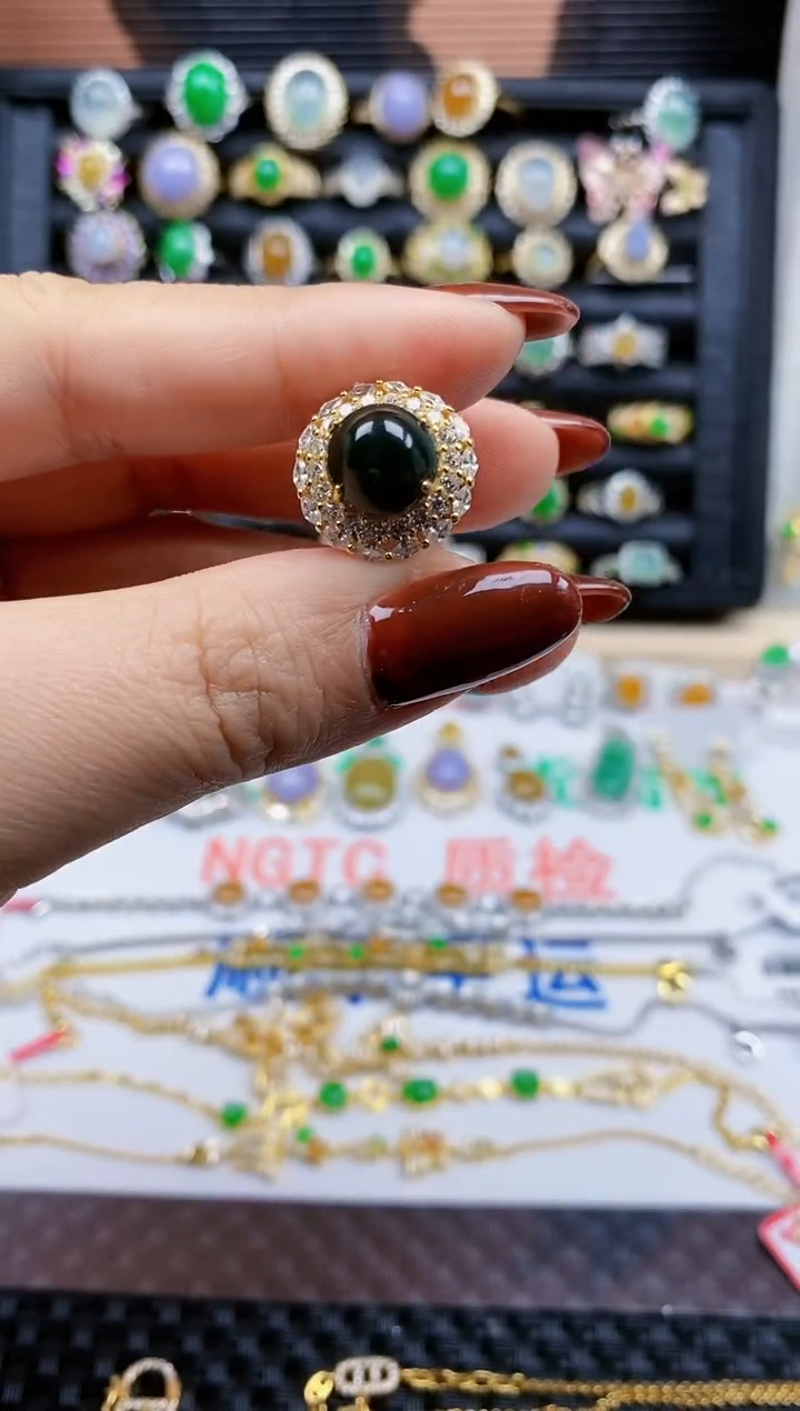 银S925镶嵌戒指翡翠70