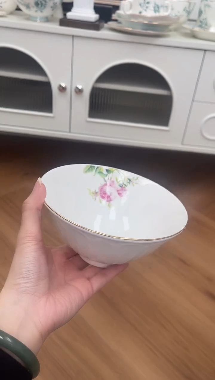 盘玫瑰高骨骨瓷2个面碗微瑕不退换