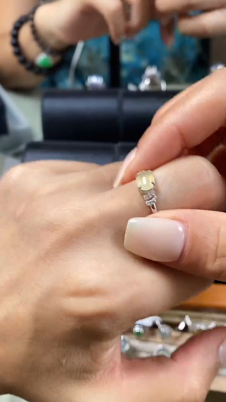 翡翠戒指银S925镀金镶嵌1155