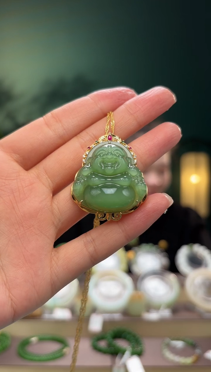 【闪购商品】和田玉吊坠(不含链)18K金镶嵌佛公吊坠