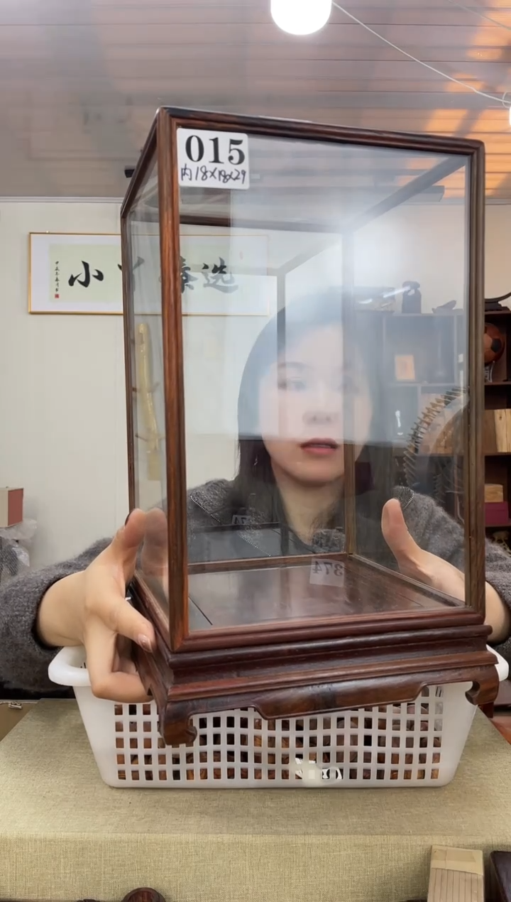 乌木类261大红酸枝18*18*29玻璃罩木木