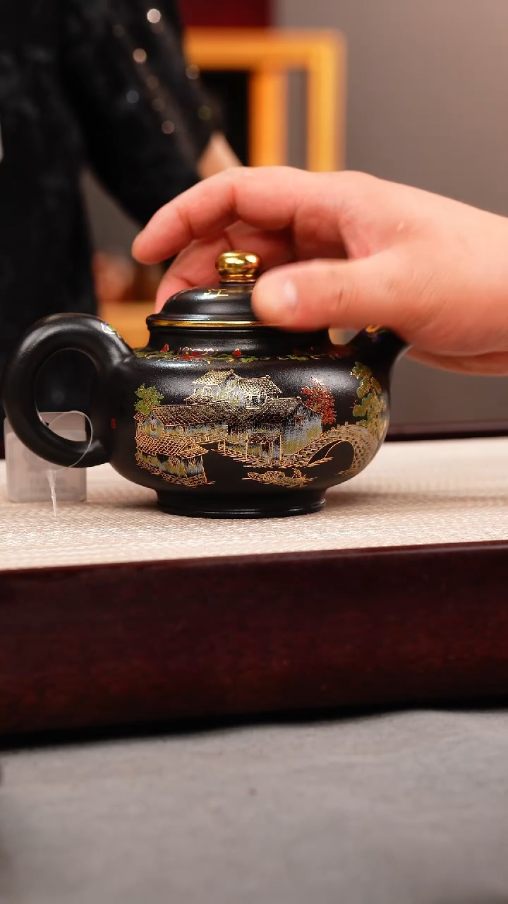 茶壶紫砂石黄 掇只 忆江南珐琅彩