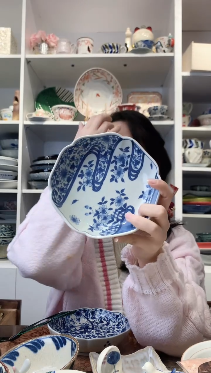 陶瓷【孤品】有田烧间取水上樱深盘15cm