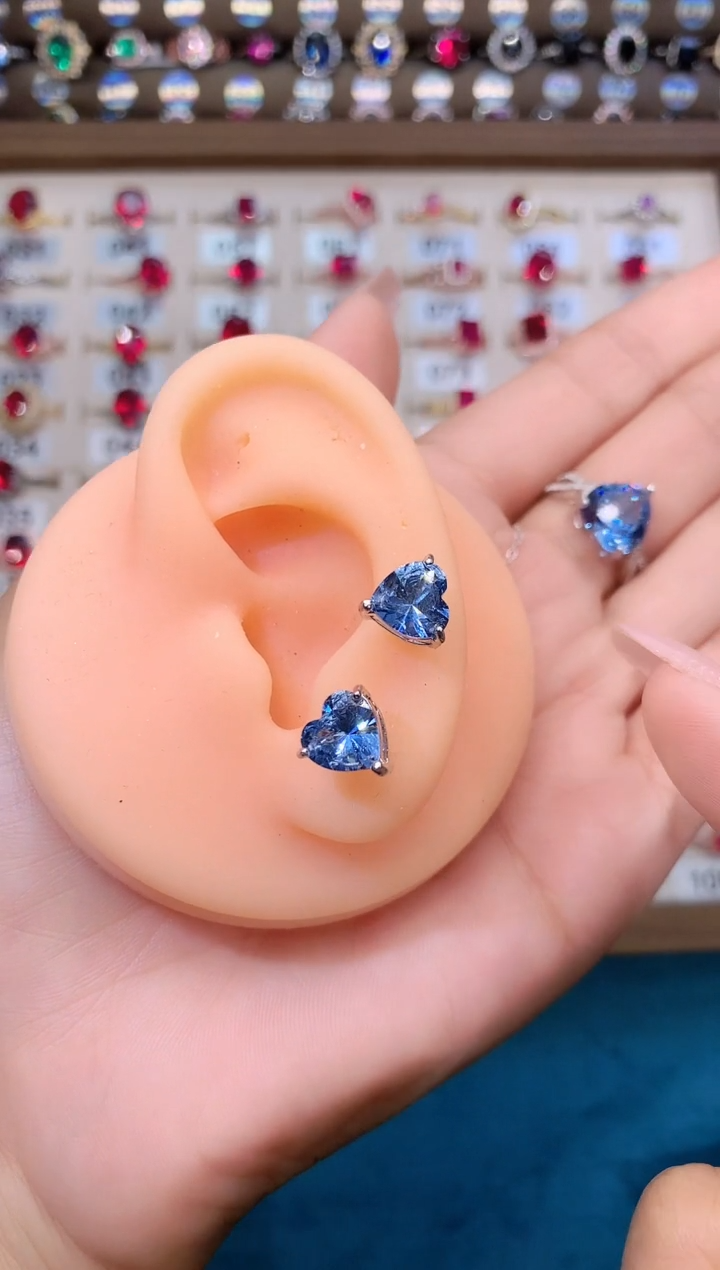 海蓝宝石耳坠银S925镶嵌银色8